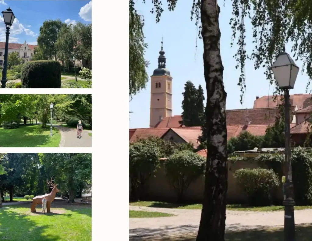 Barokni Varaždin, zelene površine. Lijevo-park V. Jagića.